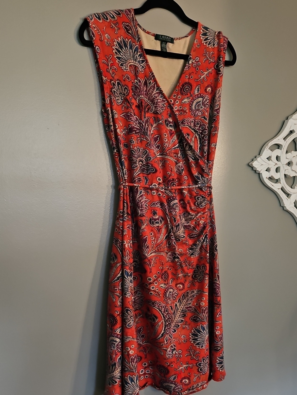 Lauren Ralph Lauren Red Paisley Wrap-Style Midi Dress